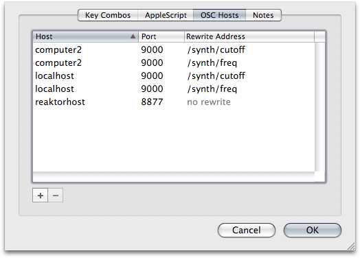 Parameters Window OSC tab